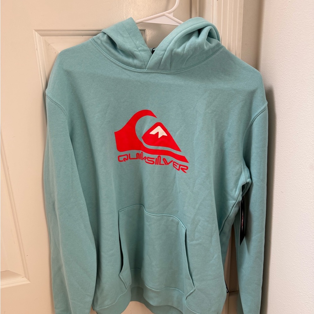 Quiksilver Seafoam Green Hoodie with Red Logo